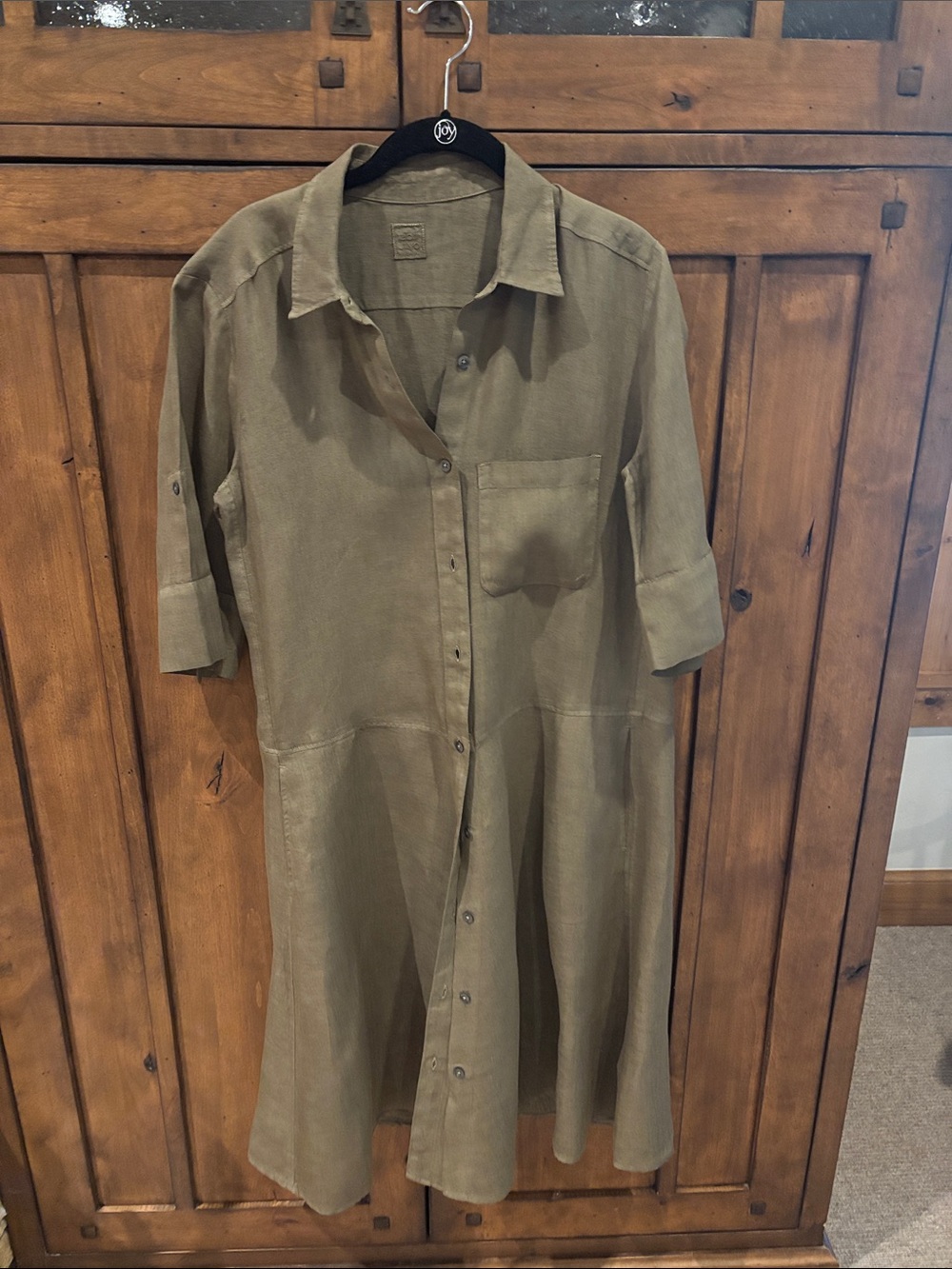 Brown Linen Button-Front Shirt Dress
